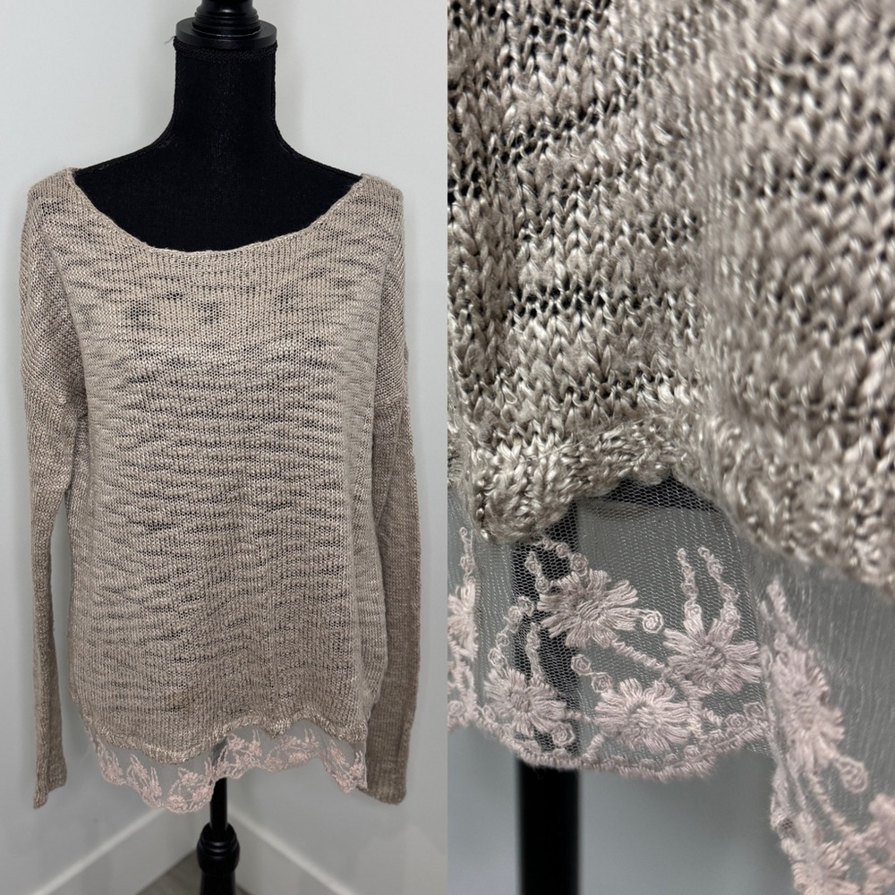 Olivia Sky Knit Lace Bottom Edging Women’s Sweater (M)